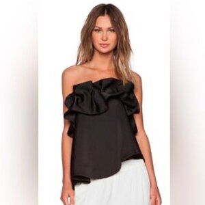NWT C/MEO Collective Anthropologie Ruffled Tube Top Blouse Black Asymmetrical M